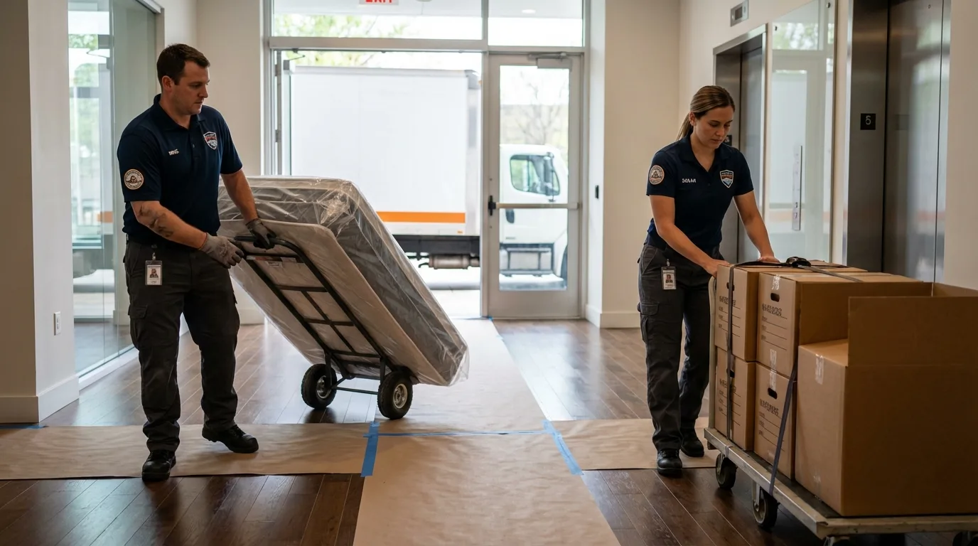 Professional apartment movers loading elevator in Poughkeepsie, NY